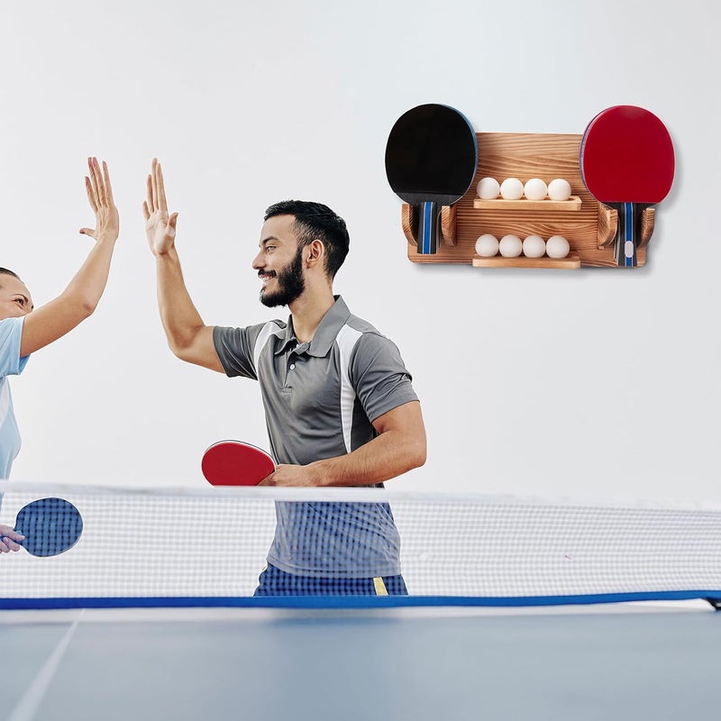 humberboat Ping Pong Paddle Storage Rack, Ping Pong Accessories Organizer Wall-Mount for 6 Paddles, 6 Pickleball Paddles and Balls, Pine Wood Table Tennis Racket Display for Game Room Bar Office Home - Image 5